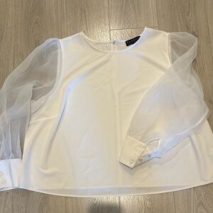Eloquii White Blouse with Sheer Sleeves